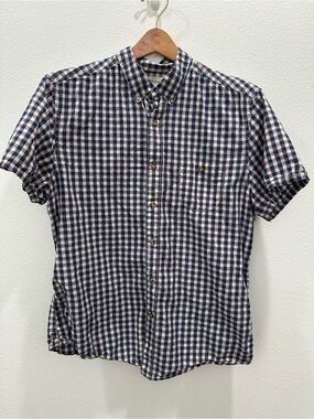 Bombfell Life After Denim Short-Sleeve Check Shirt in Navy and White plaid